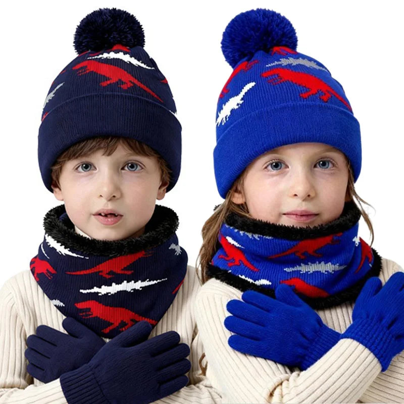 Kids Dinosaur Hat, Glove & Scarf Set | Warm Winter Accessories
