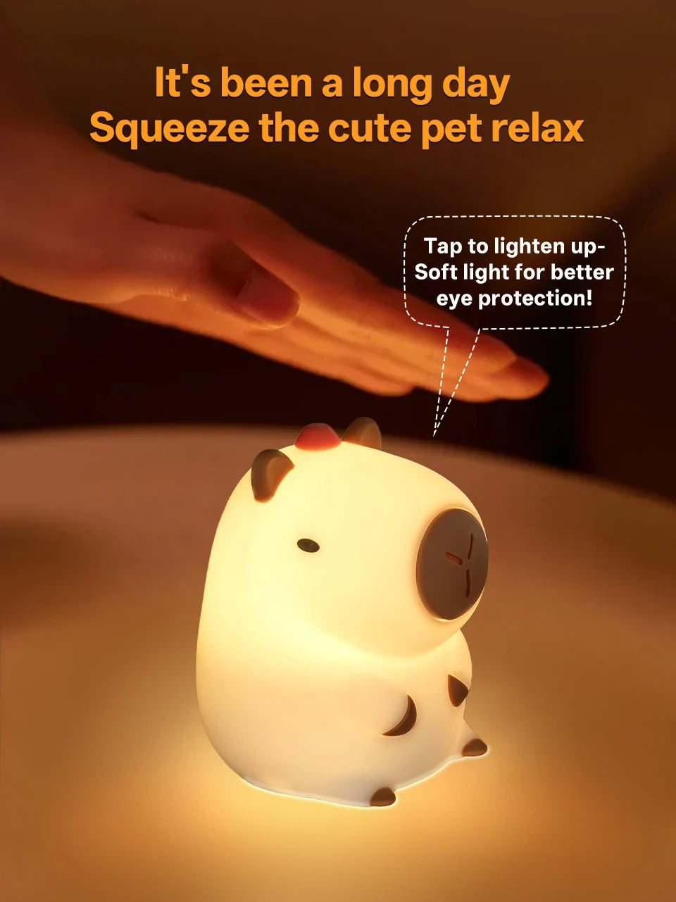 Adorable Capybara Night Light | Rechargeable Kids Touch Lamp