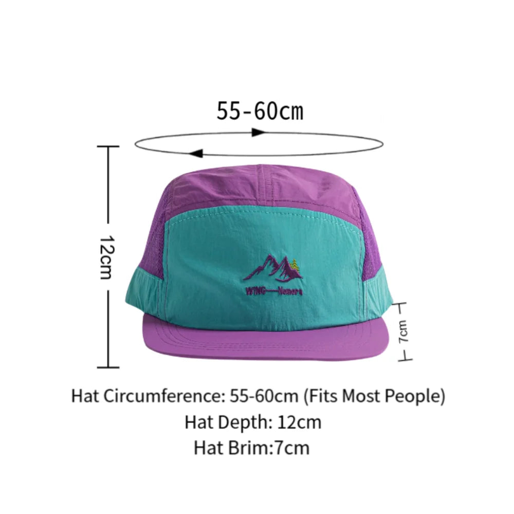 5 Panel Baseball Cap Nylon Mesh Embroidery Letter Color Block Hat for Men Women Outdoor Running Sport Cap