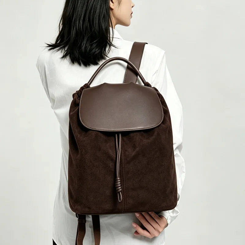 Versatile Large Capacity Suede Leather Bucket Backpack | Trendy Design