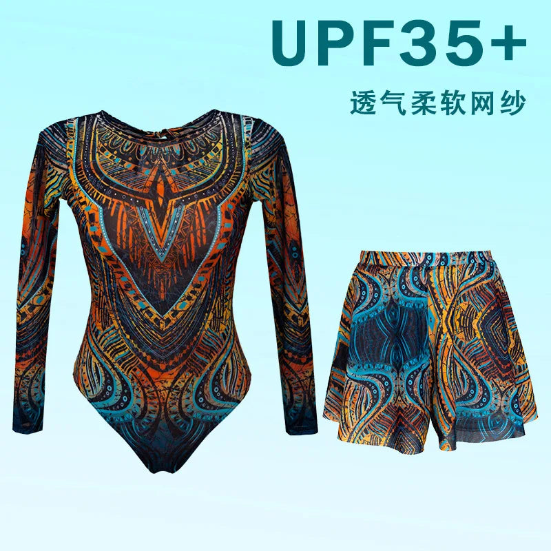 Women's Long Sleeved Sun Protection One Piece Swimsuit