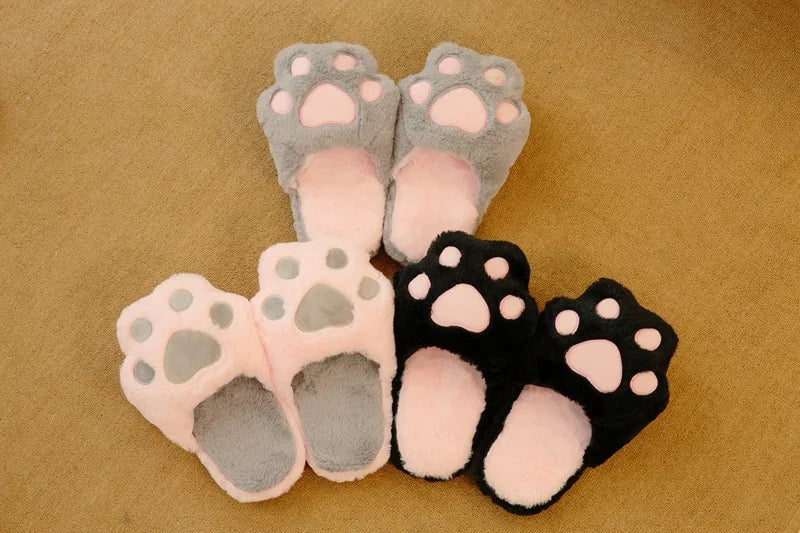 Kawaii Cat Paw Slippers | Fluffy Winter Indoor Footwear