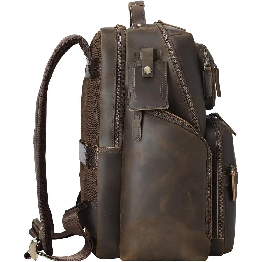 Mochila de cuero vintage para portátil para hombre | Elegante mochila multi-bolsillo