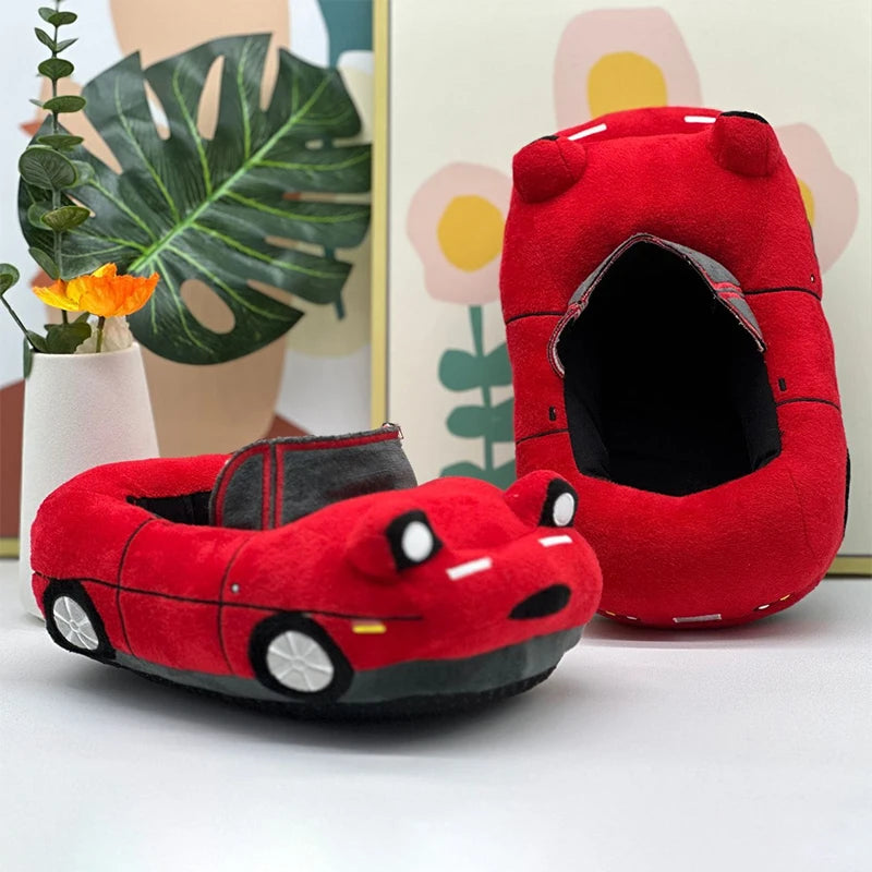 Fun Red Car Plush Slippers | Cozy Vehicle Shape House Shoes