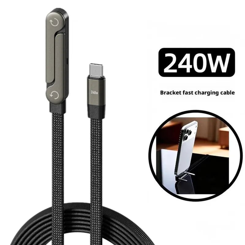 240W Fast Charging Foldable Data Cable | 2-in-1 Type-C Connector