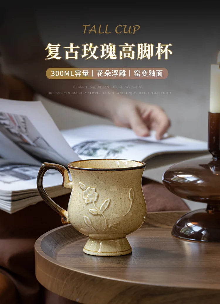 Medieval Relief Tall Ceramic Mug | Eco-Friendly Coffee & Water Cup