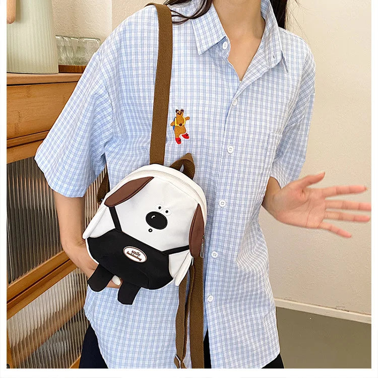 Cute Cartoon Dog Mini Backpack | Adjustable Canvas Travel Bag