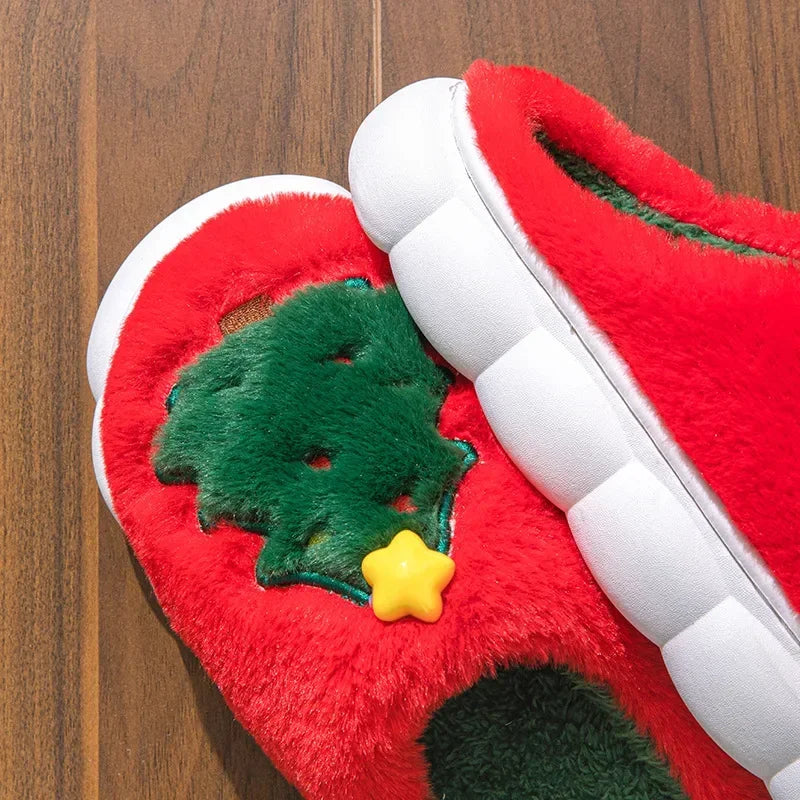 Cute Christmas Tree Fluffy Slippers | Cozy Indoor/Outdoor Slides