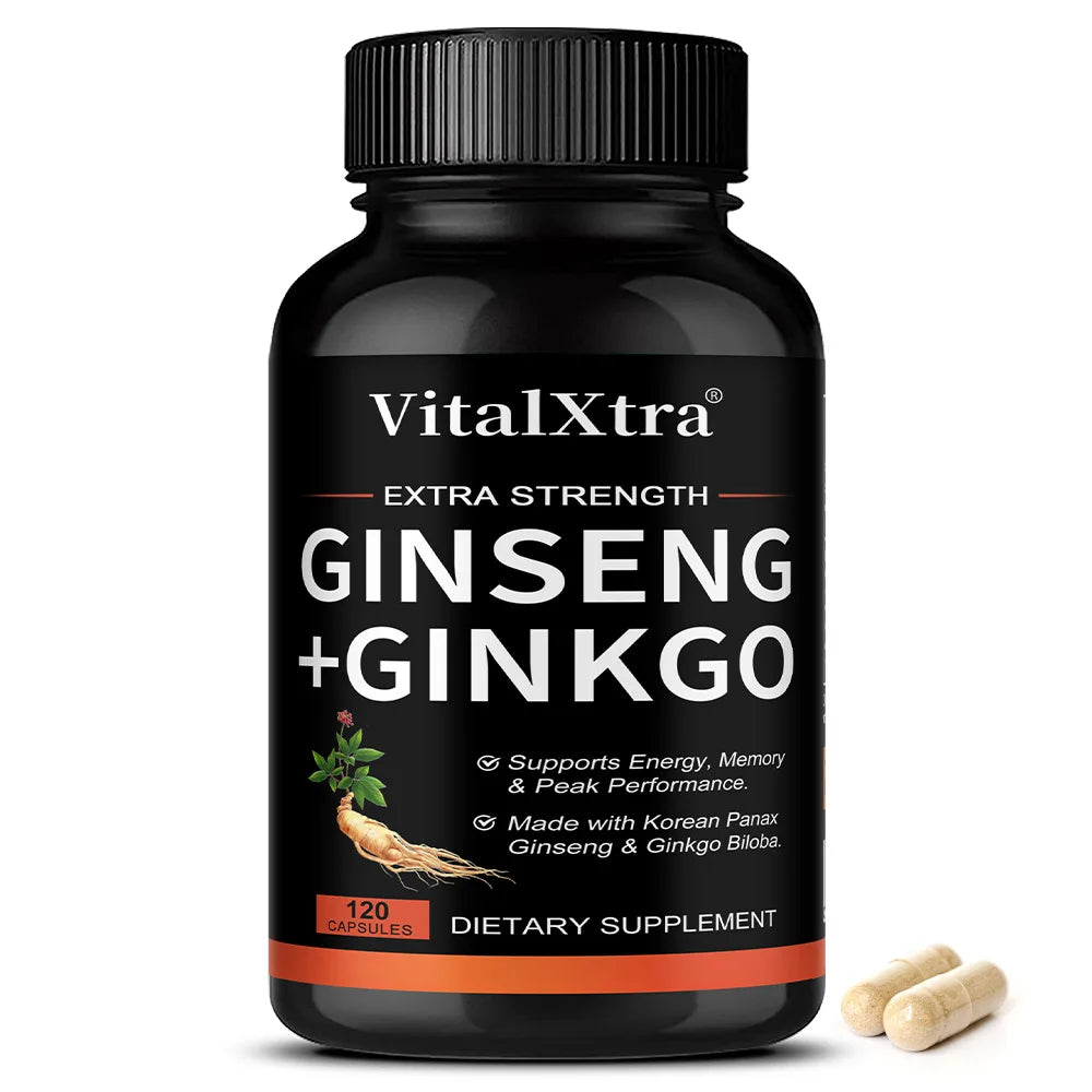 Energy Supplement Capsules with Ginseng & Ginkgo for Focus & Health