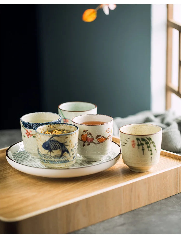 180ml Retro Japanese Ceramic Tea Cups | Hand-Painted Drinkware