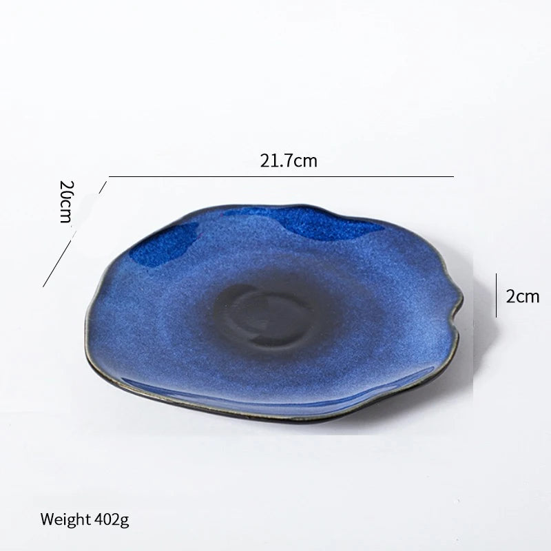 Cat Eye Blue Ceramic Dish | Unique Irregular Pottery Plate