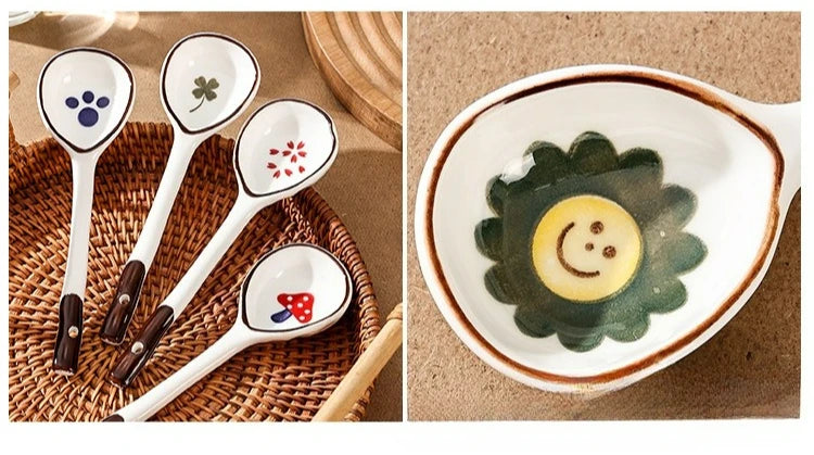 Cuchara de cerámica linda para sopa | Accesorio de cocina estilo japonés Kawaii