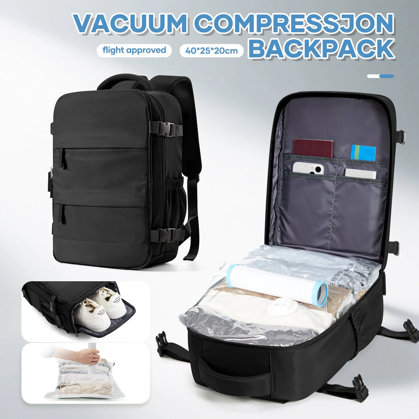 Travel Backpack for Business & School | Compression Luggage Bag