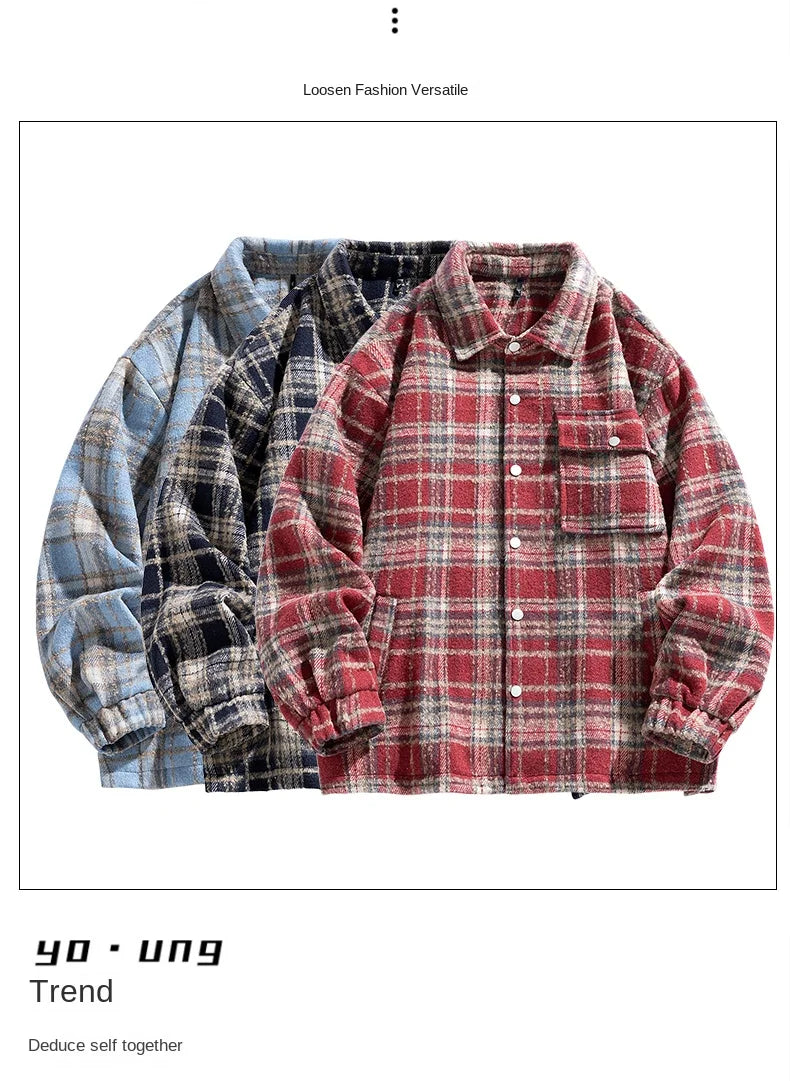 Stylish Japanese Vintage Plaid Jacket for Men | Casual & Chic