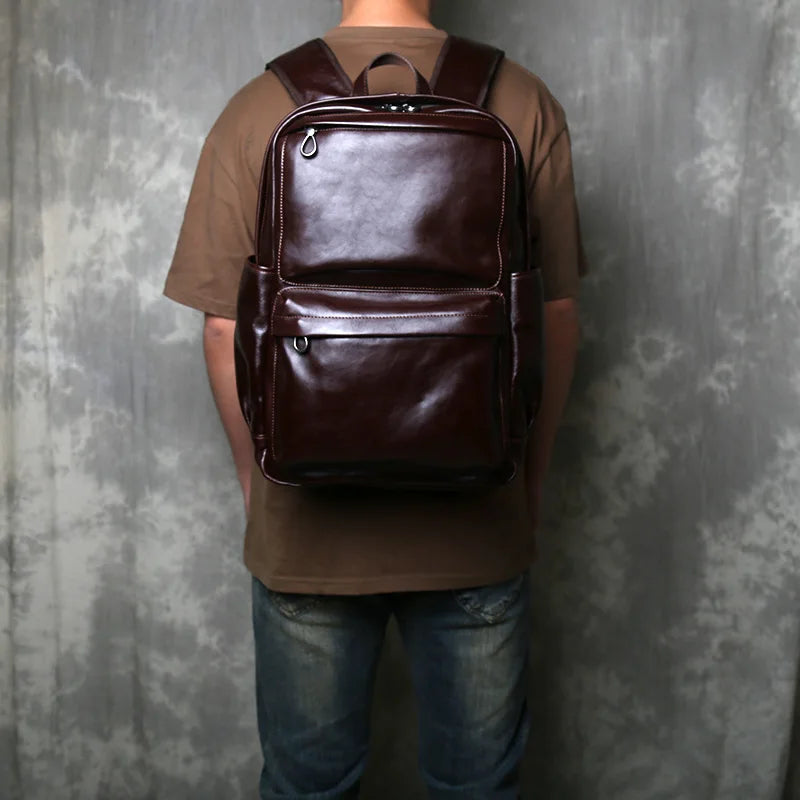 Vintage Leather Backpack for Men | Retro Casual Cowhide Design