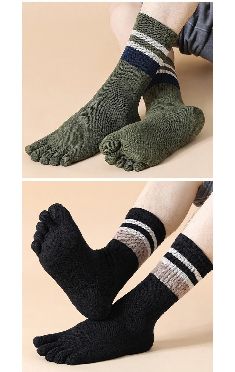 Thick Cotton Striped Winter Toe Socks for Men | Ultimate Warmth