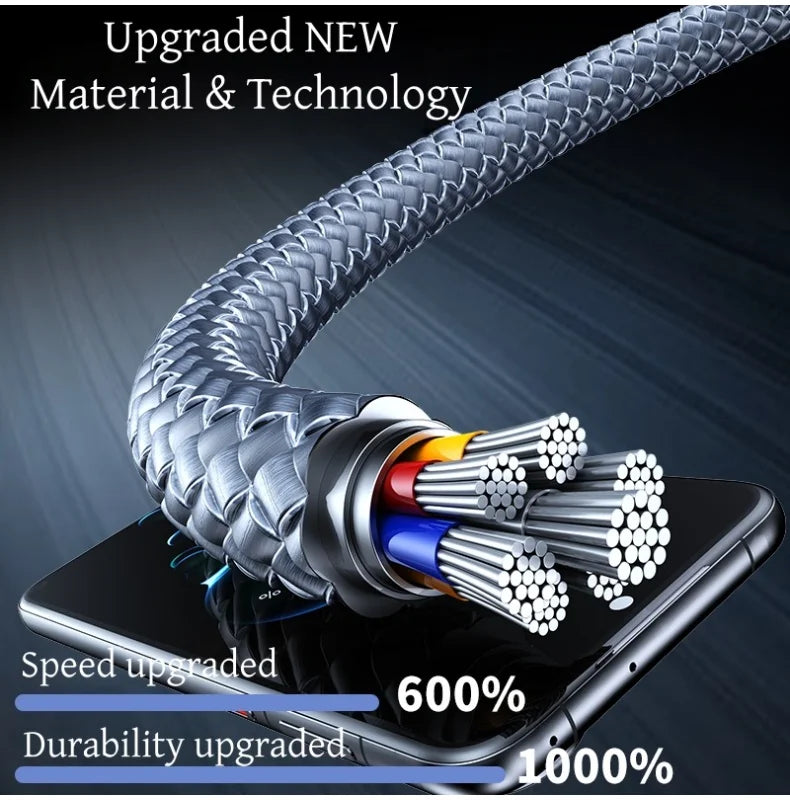 4-in-1 Multifunctional Charging Cable Supports USB-A to USB-C, Micro USB, and Braided Cables for Charging Multiple Devices