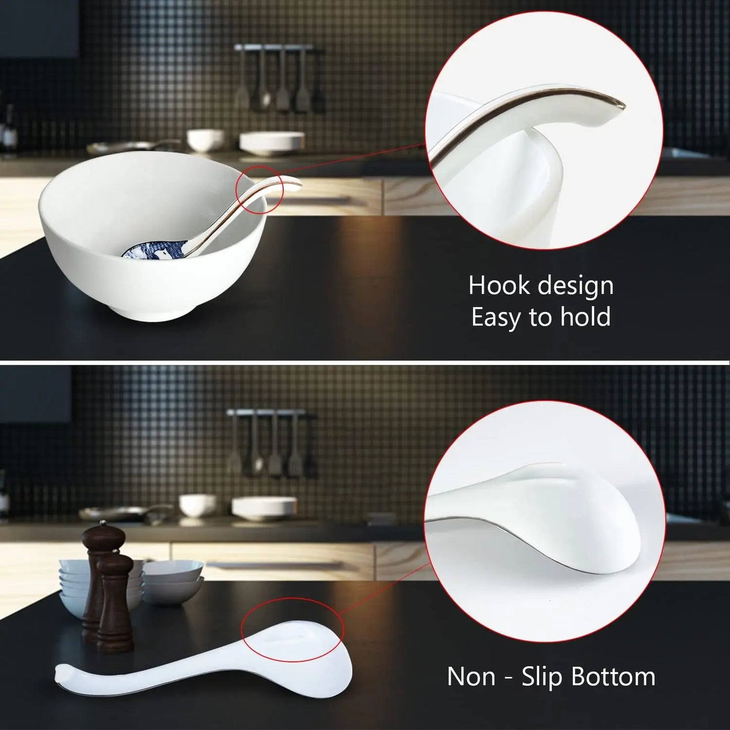 Asian Ceramic Soup Spoon | Long Handle & Non-Slip Design