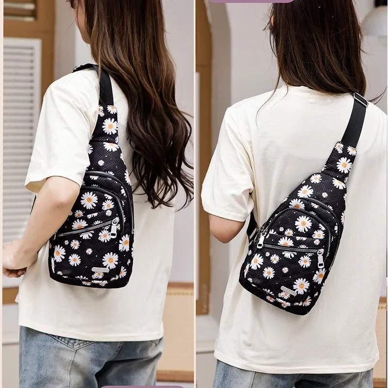 Floral Quilted Mini Sling Chest Bag | Adjustable Crossbody Backpack