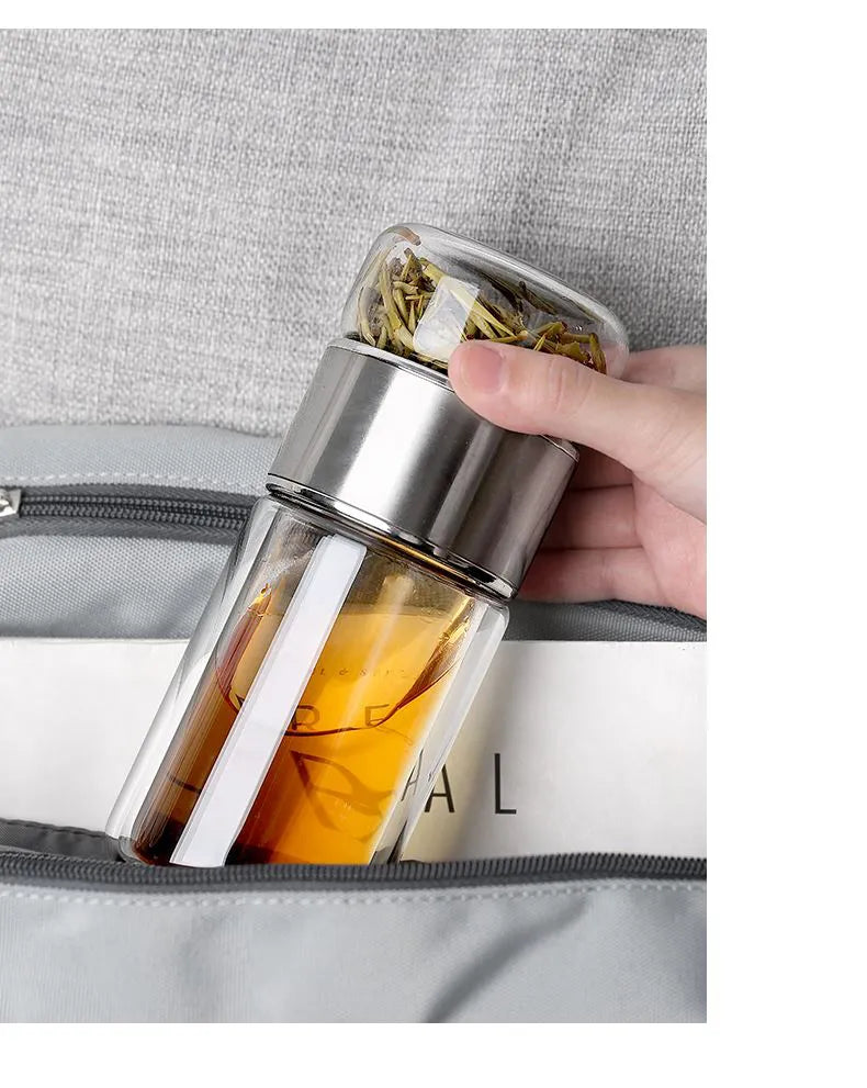 High Borosilicate Glass Tea Water Bottle | Double Layer Infuser