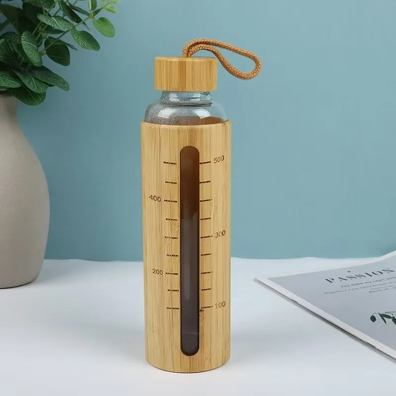 Eco-Friendly Borosilicate Glass Water Bottle with Bamboo Sleeve
