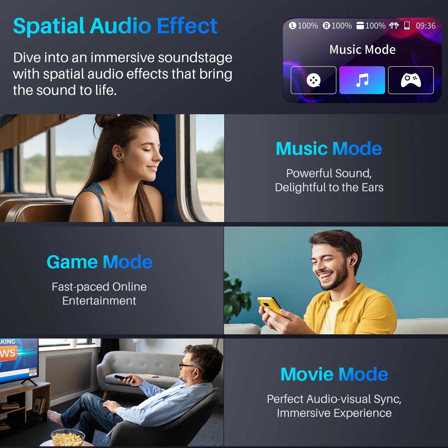 Colorful Wireless Earbuds with Active Noise Cancelling & AI Translate