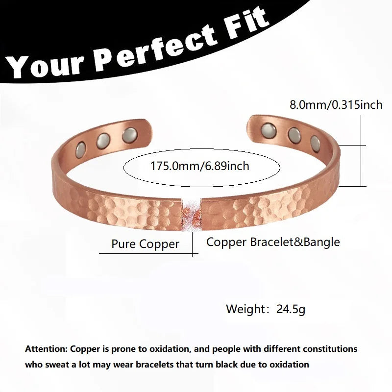 Magnetic Pure Copper Bracelet | Vintage Rose Gold Cuff Bangle
