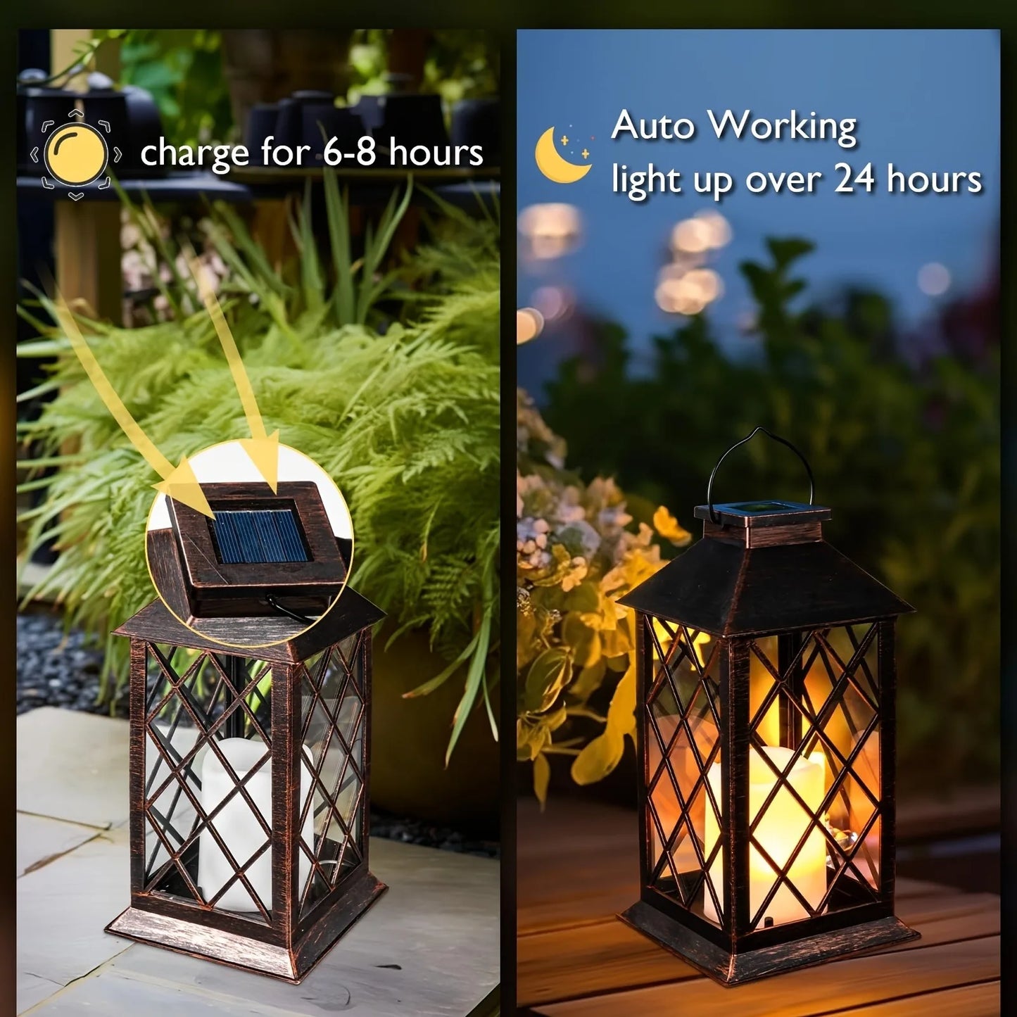 Solar Outdoor Lantern | Decorative Candle Lamp with Auto On/Off
