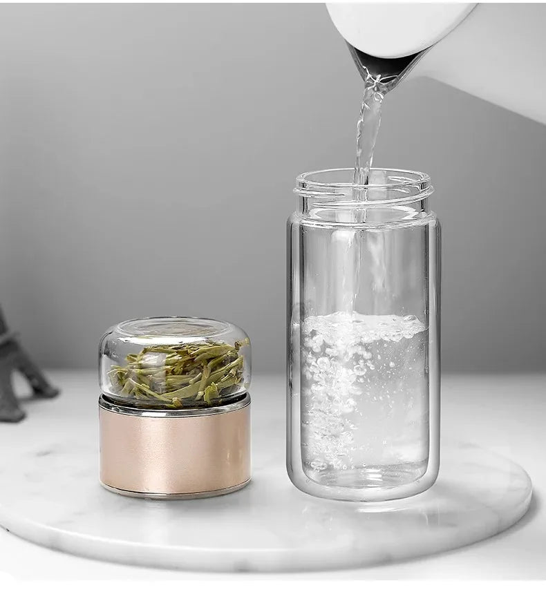 High Borosilicate Glass Double Layer Tea Infuser Water Bottle