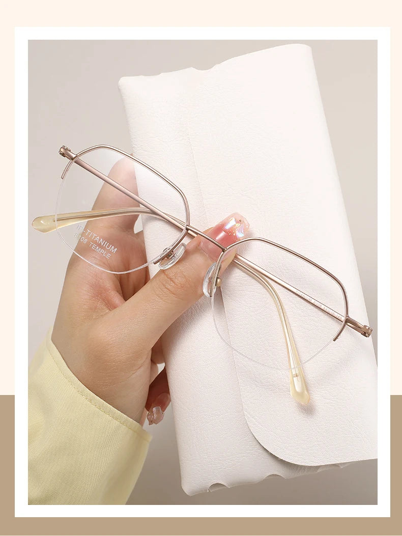 Stylish Titanium Half-Frame Photochromic Sunglasses for Women