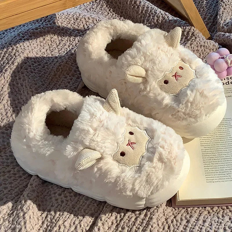 Cute Cartoon Lamb Plush Slippers | Warm Indoor House Shoes