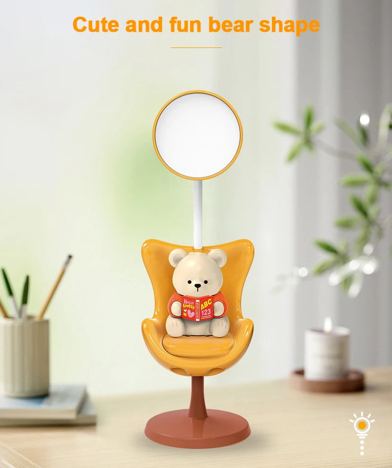 Bonita lámpara de escritorio LED flexible de oso con soporte para teléfono | Iluminación acogedora