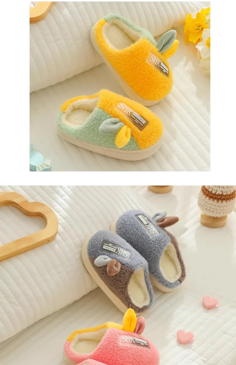 Cute Animal Print Plush Slippers for Kids | Cozy Indoor Shoes