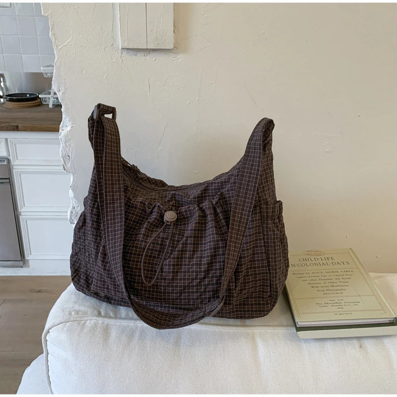 Stylish Plaid Nylon Shoulder Tote Bag | Versatile Everyday Accessory