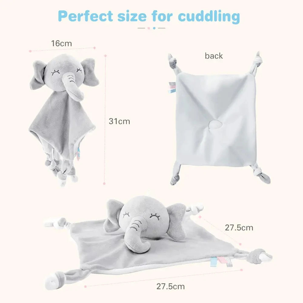 Cute Elephant Plush Teether Rattle for Newborns | Soft Blanket Toy