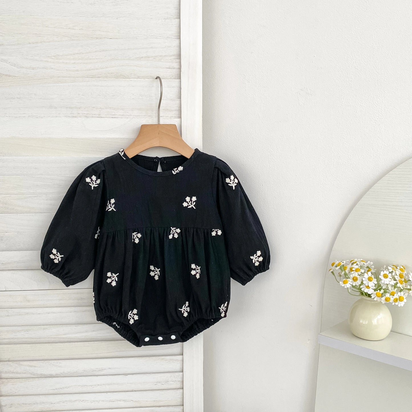 Baby Girls Embroidered Bow Romper | Cozy Autumn Jumpsuit