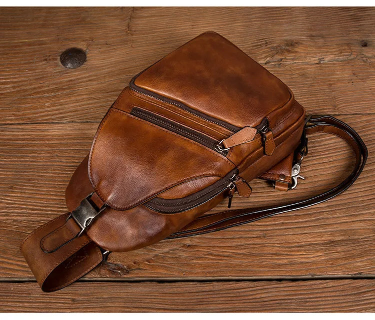 Large-Capacity Leather Chest Bag for Men | Casual Shoulder Bag