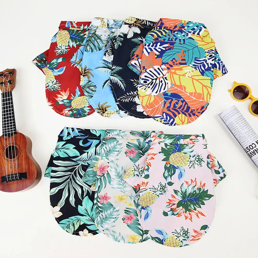Bonitas camisetas de perro estilo hawaiano | Cómodas camisetas para mascotas