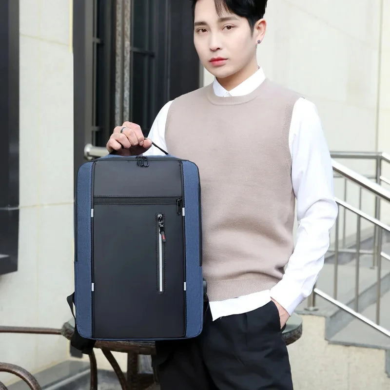 Men's Waterproof Oxford Laptop Backpack with USB Charging Port