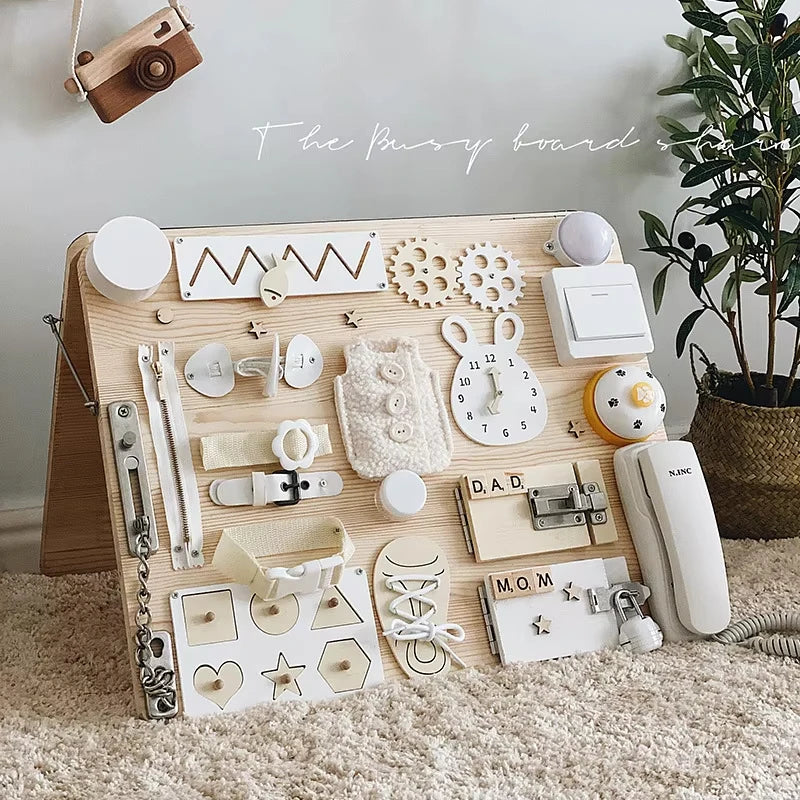Educational Montessori Busy Board for Kids | Sensory Wooden Toys