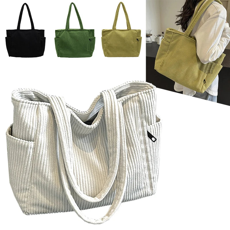 Trendy Multi-color Corduroy Tote Bag | Stylish Lightweight Bag