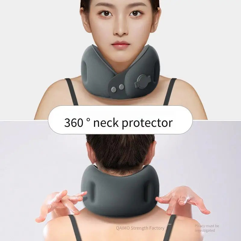 Inflatable U-Shaped Travel Neck Pillow with Storage Bag — Portable Soft Support Cushion for Airplane Car Train Office Nap Sleep