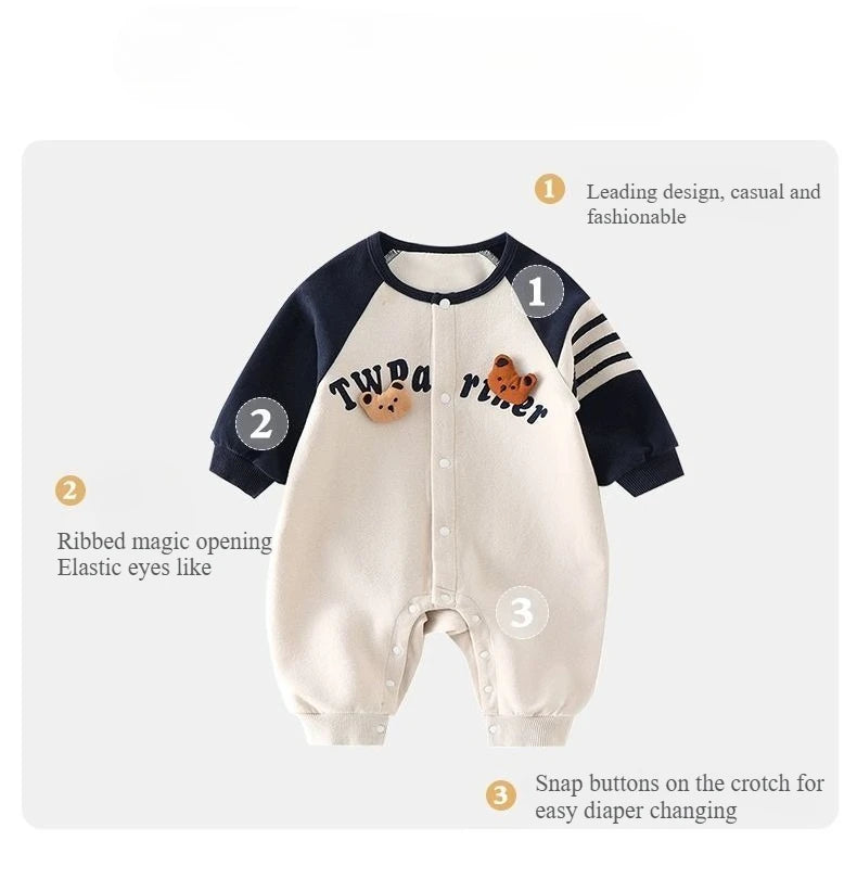 Adorable Baby Cartoon Bear Onesie | Cozy Long Sleeve Romper