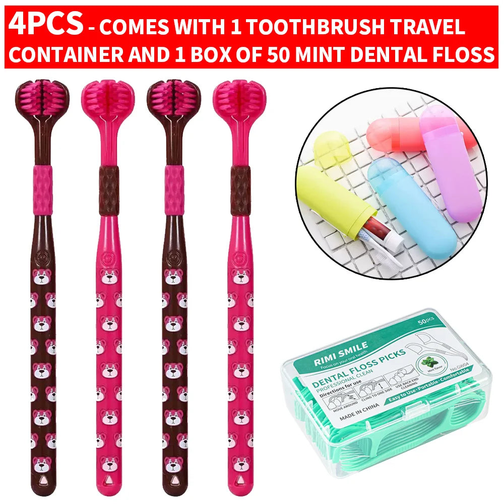 Three-Sided Soft Toothbrush Set with Travel Case & Floss