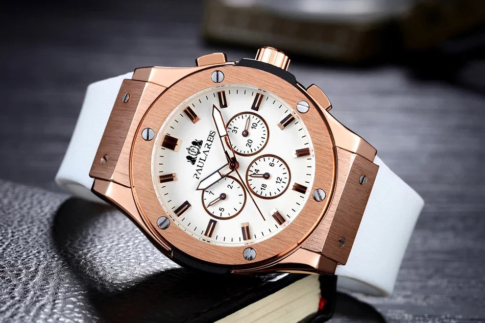 Men's Casual Automatic Mechanical Watch | Rose Gold & Rubber Strap