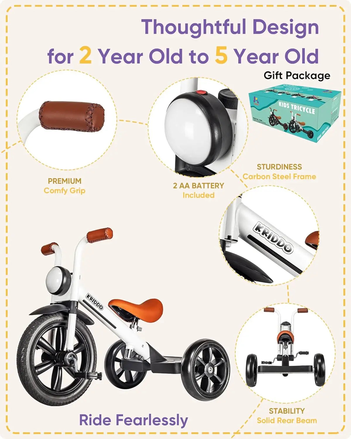 12 Inch Kids Tricycle with Light | Adjustable, Safe & Fun Ride