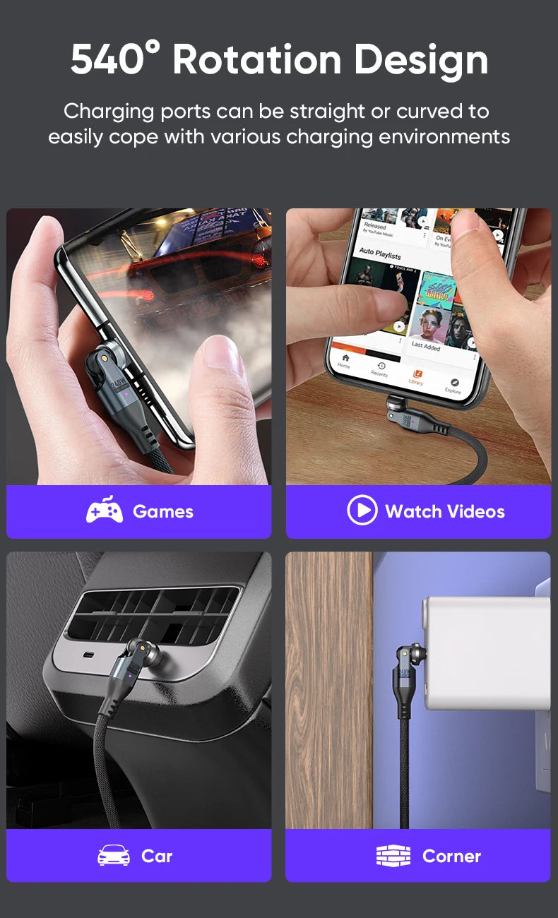 Rotating USB C to USB C Cable | Fast Charging Type C Cord