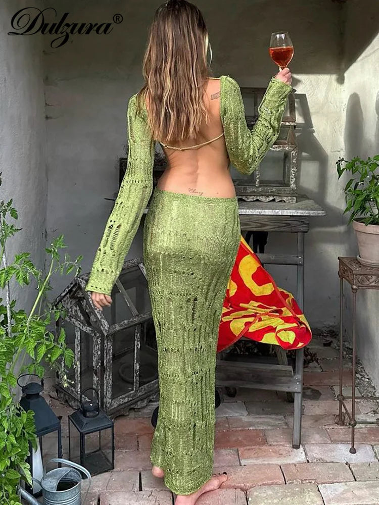 Elegant Hollow Out Backless Maxi Dress | Summer Women’s Fashion
