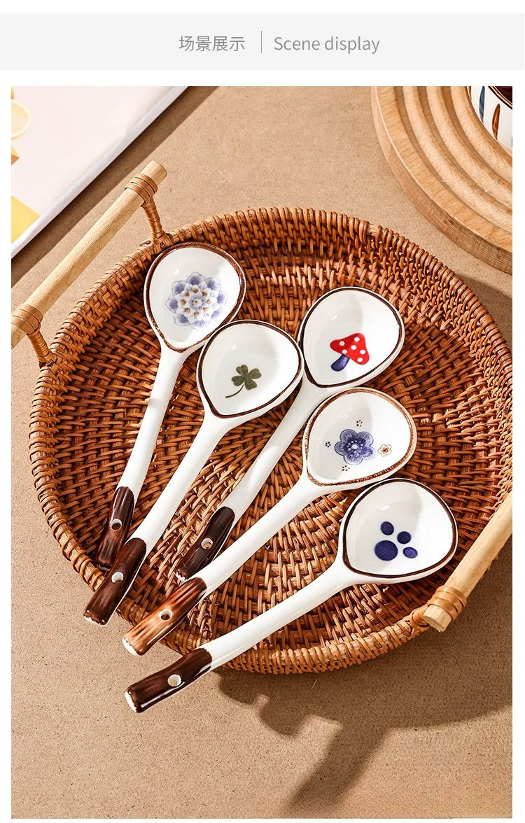 Cuchara de cerámica linda para sopa | Accesorio de cocina estilo japonés Kawaii