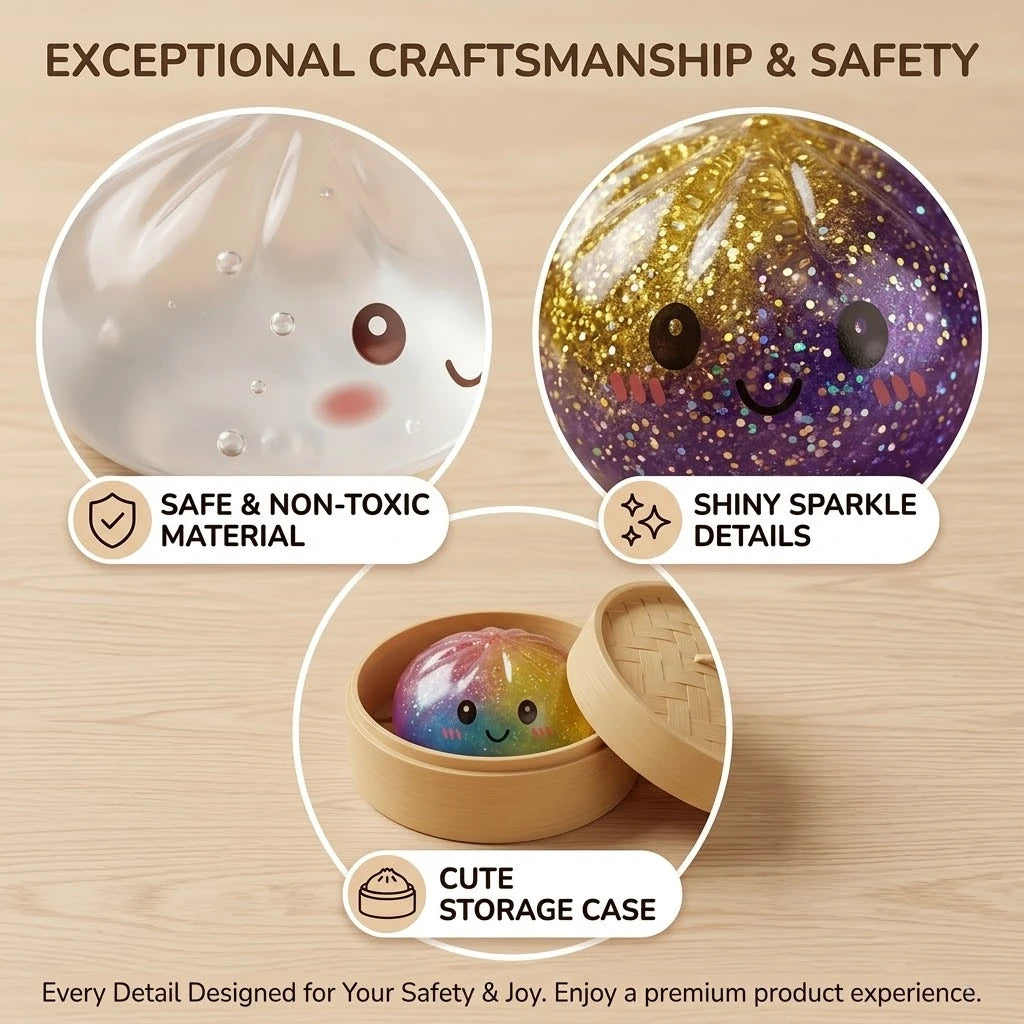 Realistic Giant Dumpling Squishy, Bamboo Steamer Food Squeeze Toy, Slow Rebound Dough Ball, Aesthetic Desk Fidget Toy New